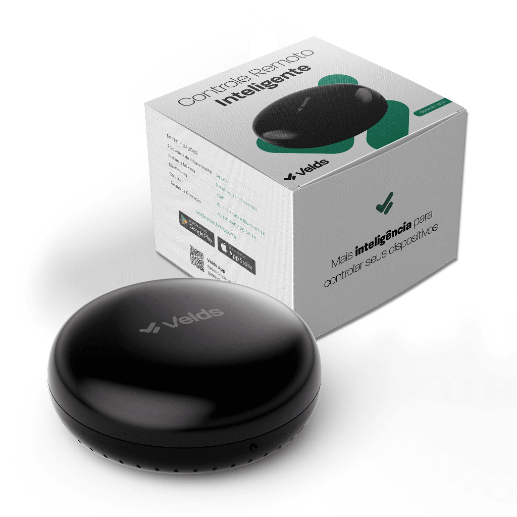 Controle Remoto Universal Inteligente Velds, Infravermelho Ir Wi-fi Compatível C/ Alexa, Tuya, Preto