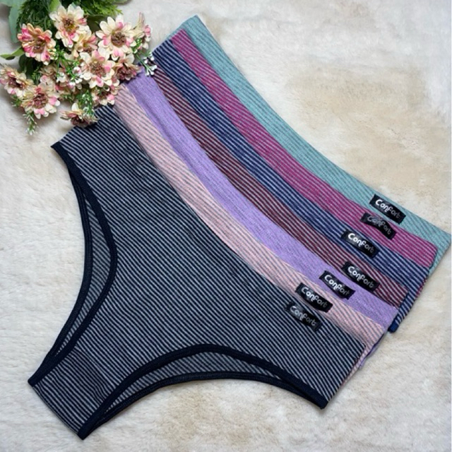 Kit 5 Calcinha De Algodão Listrado Misto Premium Confortável Barato Lingerie em Oferta na Shopee
