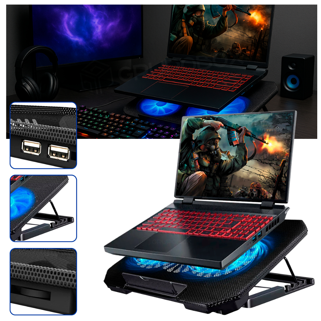 Suporte Para Notebook Base Cooler Refrigerado Laptop 12 a 17 Polegadas Silenciosa Ajustavel