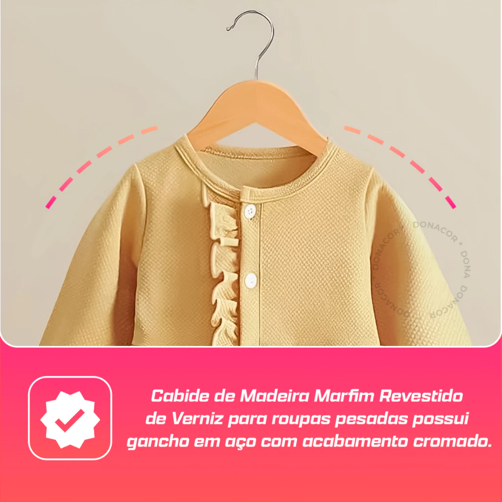 Kit Cabides De Madeira Premium Marfim Para Roupas Calça Gancho Cromado Oliver Home — imagem 2 de 2