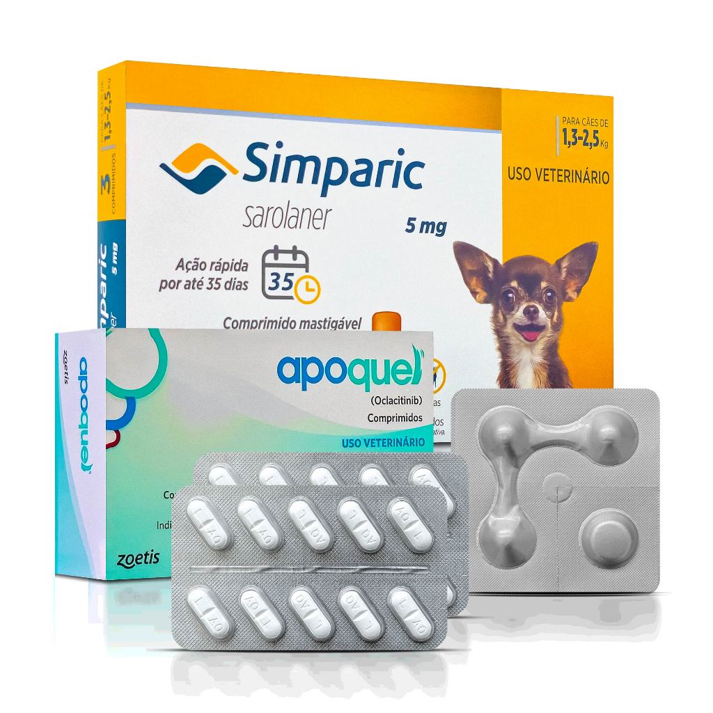 Kit Apoquel 3,6mg + Simparic Antipulgas Cães de 1,3 a 2,5kg 1 Comprimido - Pets
