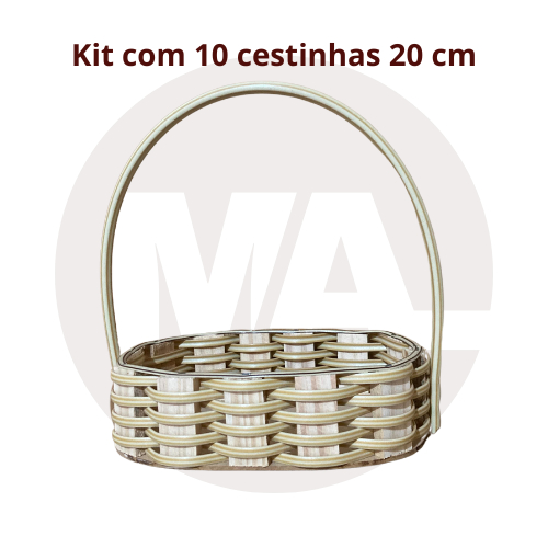 Kit com 10 fraldeiras cestinha oval de pinus 20x13cm tecida com fita sintética cor banana