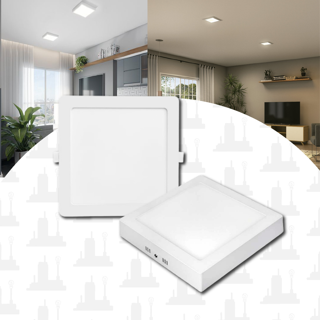 kit 3un Painel led  12w/18w/24w Quadrado Frio/Neutro/Quente Embutir/Sobrepor LED FACTORY