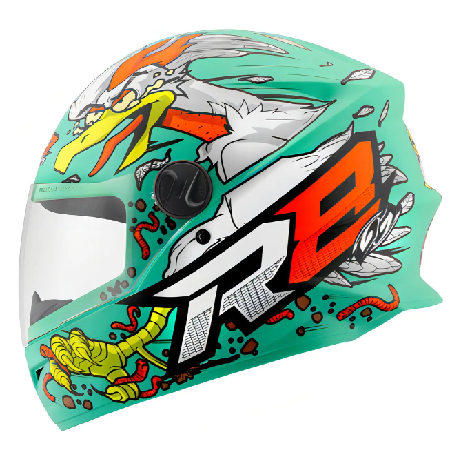 Capacete Moto Viagem Customizado Fechado R8 Rocket Chicken Cor Azul Tamanho:60