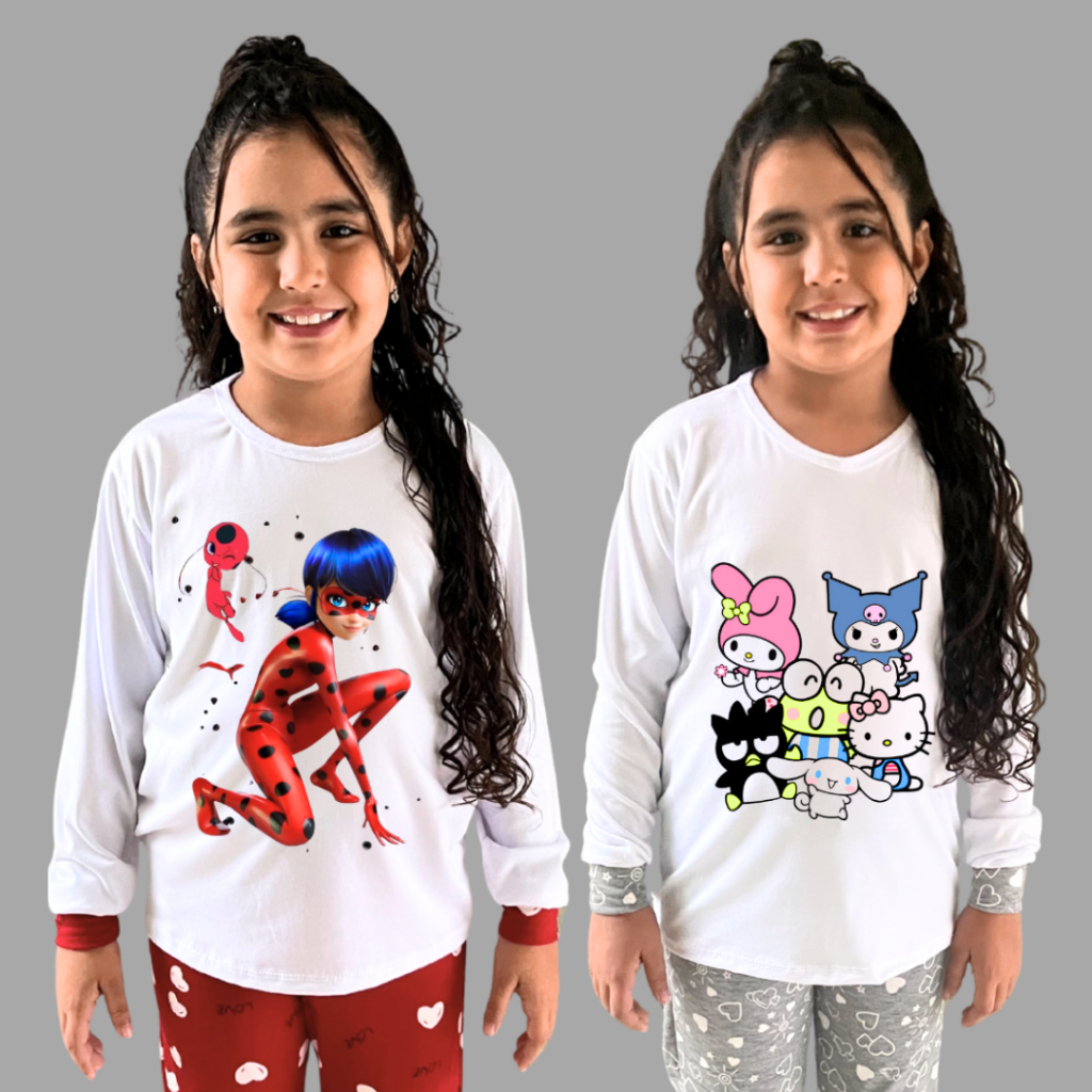 Kit 2 Conjuntos De Pijama De Frio Sortido Estampas Variadas Criança Feminina