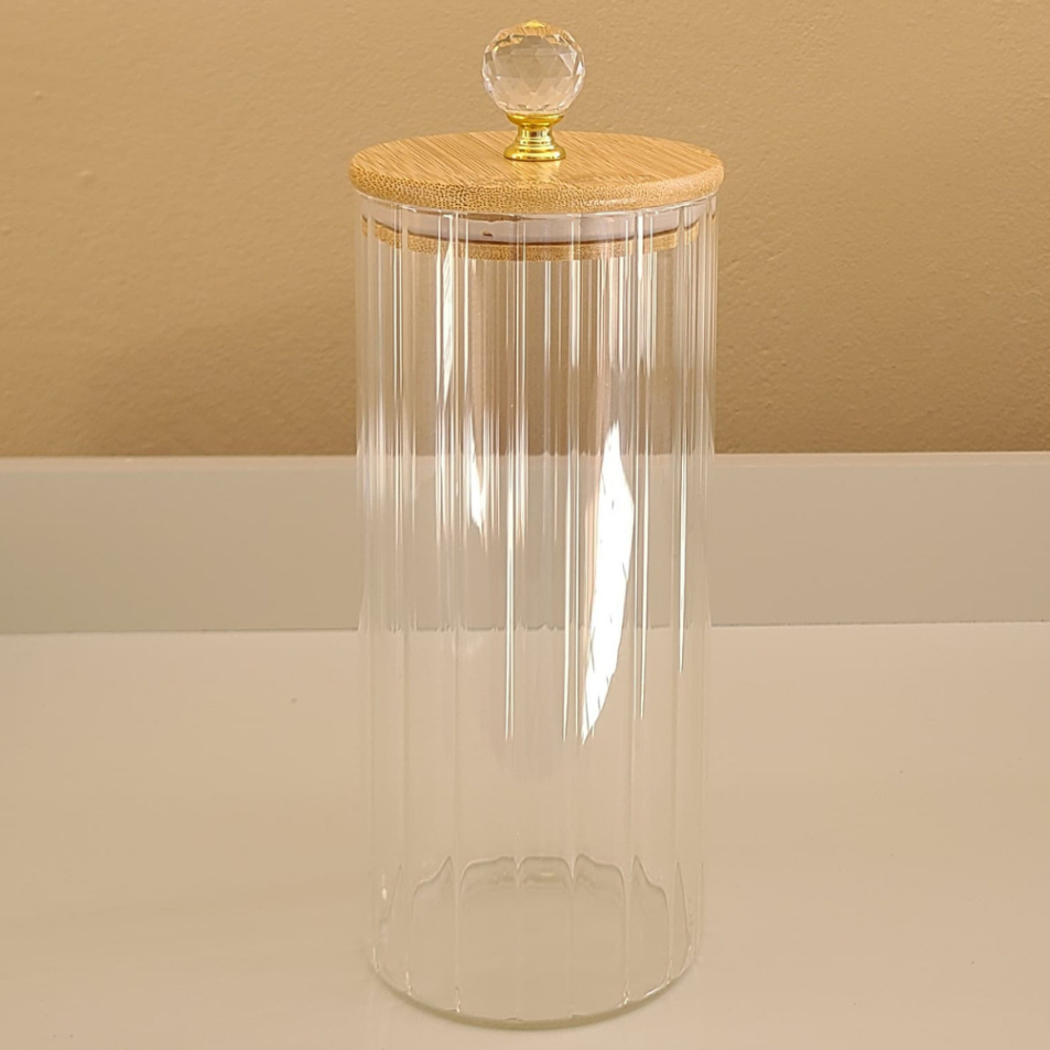 Pote Hermético de Vidro Com Tampa Bambu CRISTAL CANELADO 1050ML Porta Mantimentos Porta Tempero em Oferta na Shopee