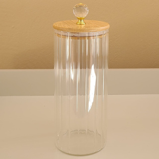 Pote Hermético de Vidro Com Tampa Bambu CRISTAL CANELADO 1050ML Porta Mantimentos Porta Tempero em Oferta na Shopee