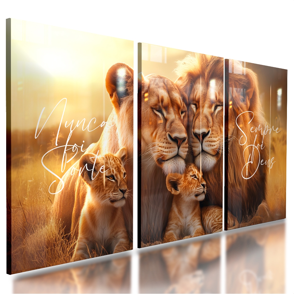 Quadro Decorativo Leão Família Filhotes Nunca Foi Sorte 122x60 Sala Envio Imediato em Oferta na Shopee