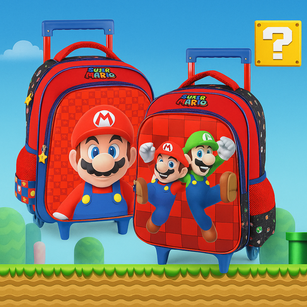 MOCHILA DE RODINHAS SUPER MARIO / SUPER NINTENDO / LUXCEL