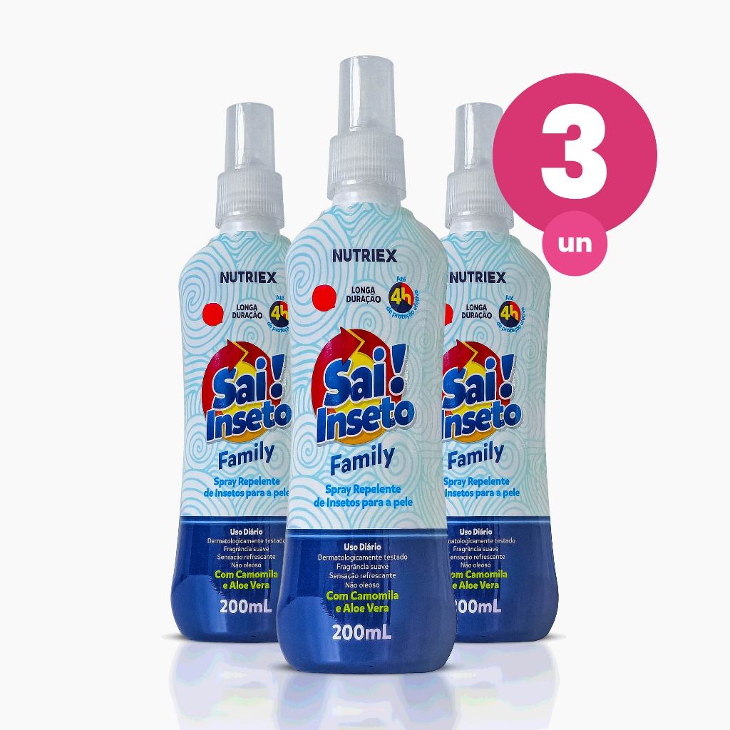 Kit 3 Repelente de Insetos Spray Sai Inseto Family 4 Horas 100ml Nutriex - Beauty