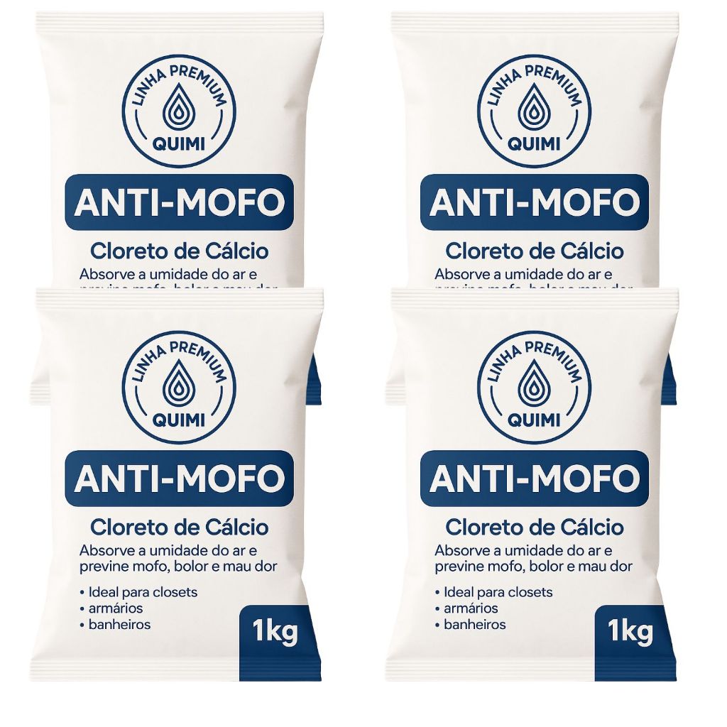 Kit 4 Antimofo 1kg Cloreto de Cálcio Absorve Umidade