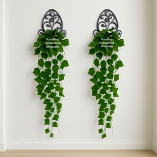 Kit-2 Arranjos Completos de 6 Cordões De Flores Artificiais Verdes Pendentes e 2 Vasos Arandela Preto De Parede Enfeites em Oferta na Shopee