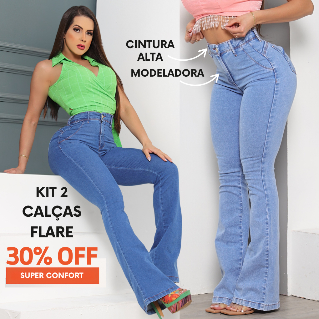 Kit Calça Max Flare Pantalona Feminino 3% Elastano Luxo Levanta Bumbum Cintura Super Confortável 1 2 3 em Oferta na Shopee
