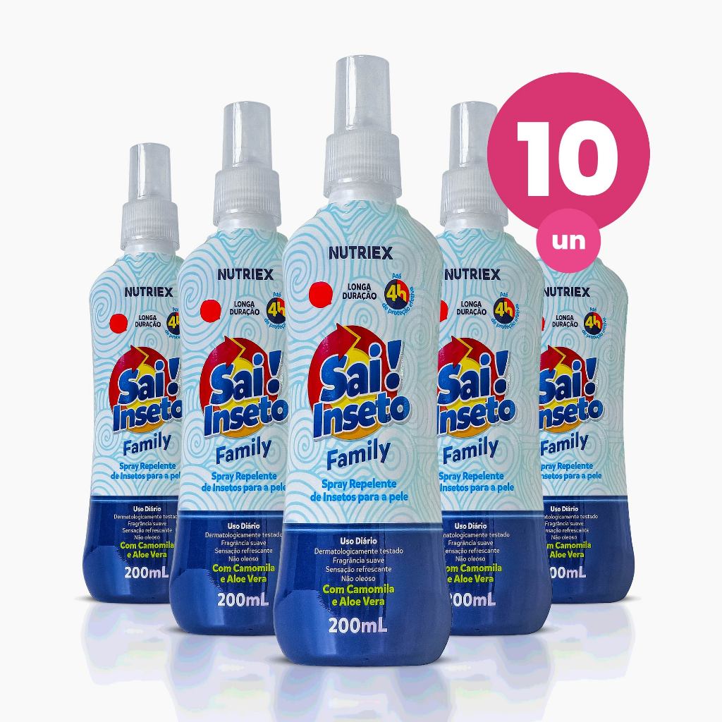 Kit 10 Repelente de Insetos Spray Sai Inseto Family 4 Horas 100ml Nutriex - Beauty