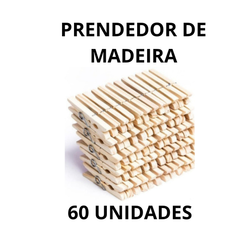 Prendedores Pregadores Roupa Madeira Artesanato Embalagem c/ 60 unidades