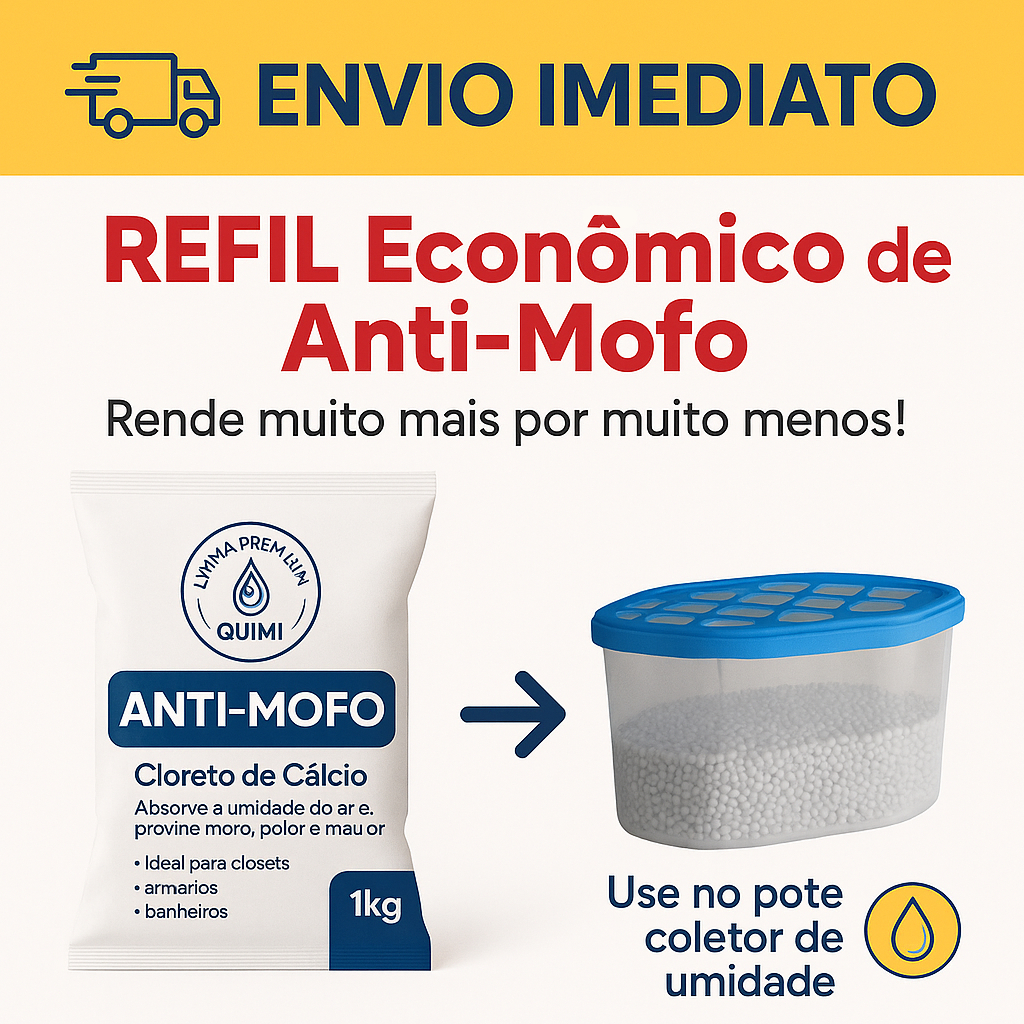Refil Anti Mofo 1kg Linha Premium (Cloreto de Cálcio Puro) - Desumidificador Guarda Roupa e Armario