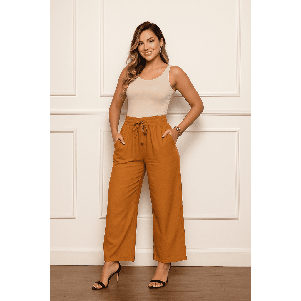 CALÇA PANTALONA VISCOLYCRA CINTURA ALTA CONFORTÁVEL COM BOLSO