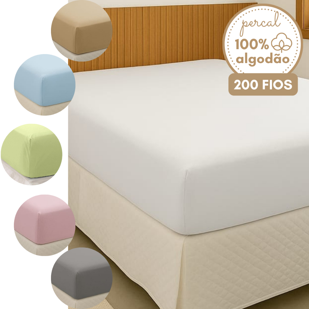 Lençol Elástico Casal Solteiro Queen King Size 100% Algodão Percal 200 Fios Clean Cama Arrumada em Oferta na Shopee