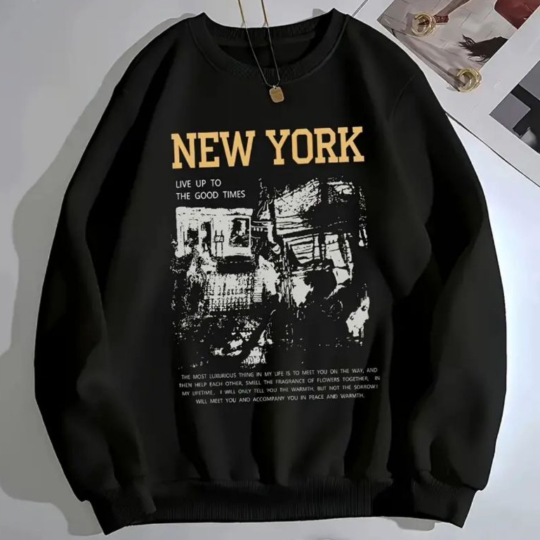 Moletom Careca New York Live Up To The Good Times Gola Redonda Casaco Flanelado Unissex Frio Algodão Blusa