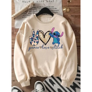 Moletom feminino gola redonda Blusa de frio careca Preta Peace stitch Casaco agasalho algodão