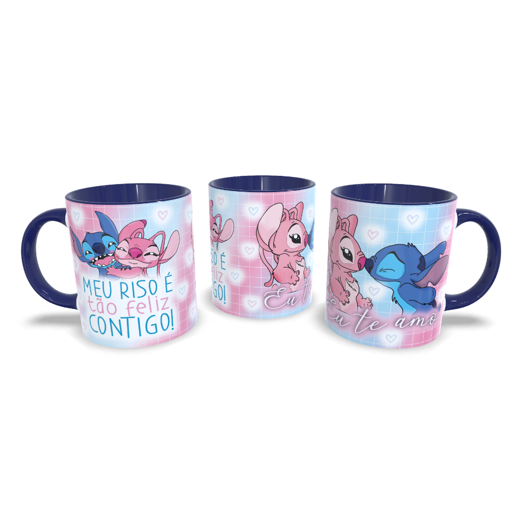 Caneca Cerâmica - Dia dos Namorados - Amor Meu riso é tão feliz contigo Stitch Angel