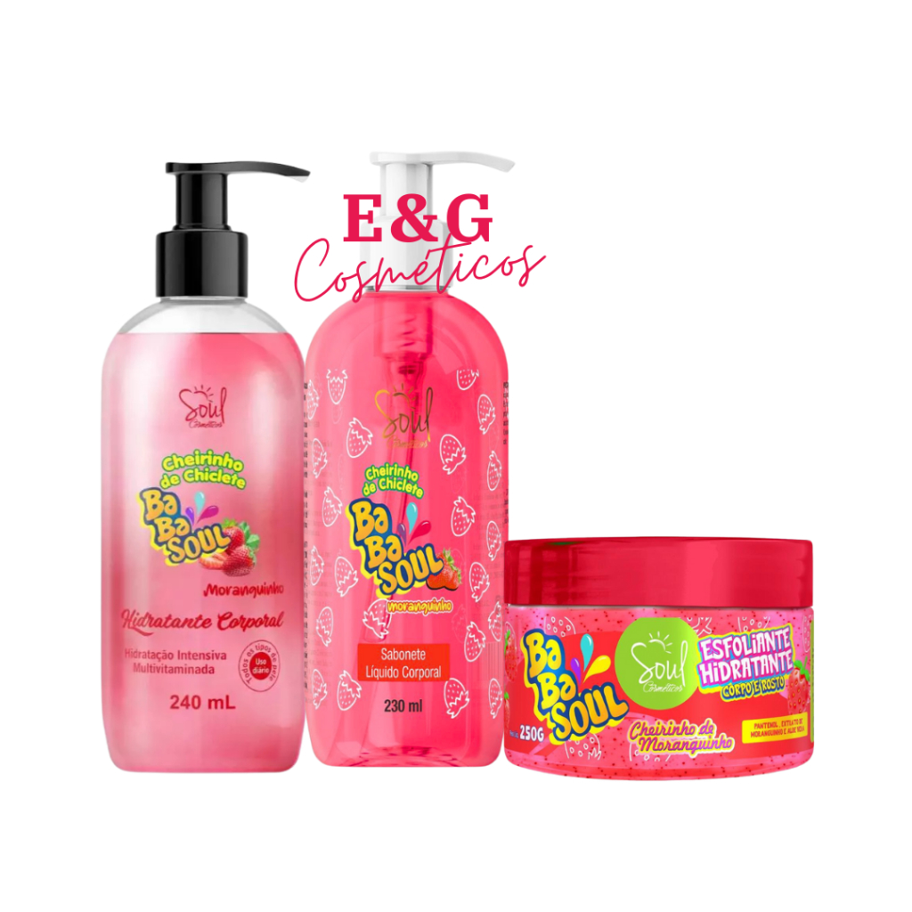 Kit Hidratante Corporal Babasoul + Sabonete Líquido Corporal + Esfoliante Corporal Soul Cosméticos em Oferta na Shopee