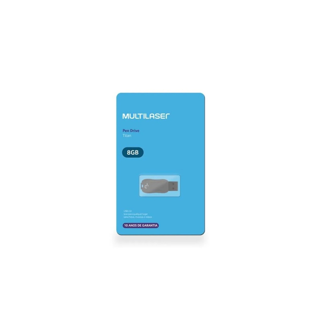 Pen Drive Titan 8GB USB Leitura 10MB/s e Gravação 3MB/s Preto Multilaser - PD601