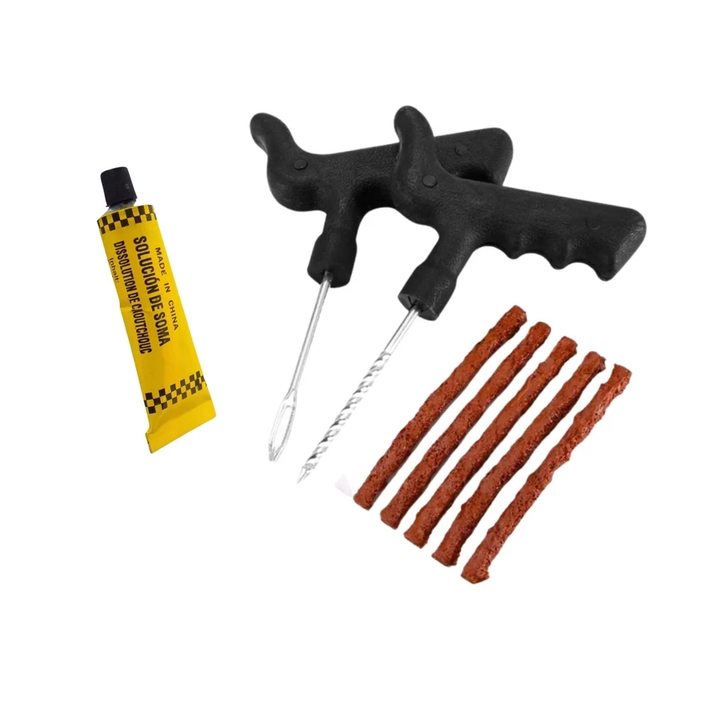 Kit Reparo Pneu sem Camara para Carro e Moto + 5 ou 10 Refil Selante Macarrão Remendo