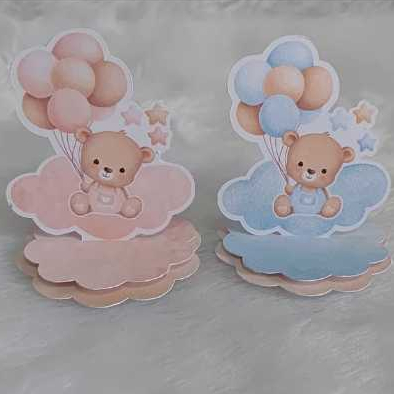 Kit Aplique 3D, 10, 20 ou 30 und. Tag Personalizada Chá revelação, Chá bebe ursinho, Festa, Lembrancinha