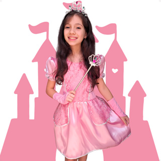 Vestido Fantasia Princesa Aurora Bela Adormecida Rosa Menina Infantil Kit Coroa Varinha E Luva Luxo em Oferta na Shopee