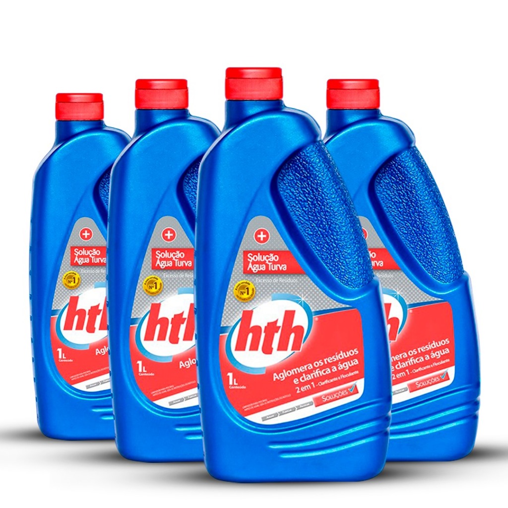 Kit HTH Solução de Água Turva 4 Litros Para Piscina Limpeza e Manutenção
