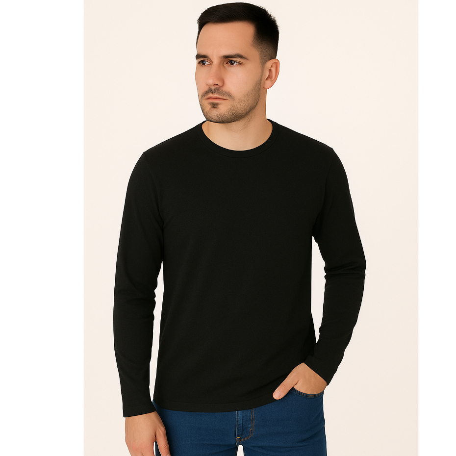 Blusa Manga Longa Masculina Gola Redonda 100% Algodão Básica Diversas Cores em Oferta na Shopee