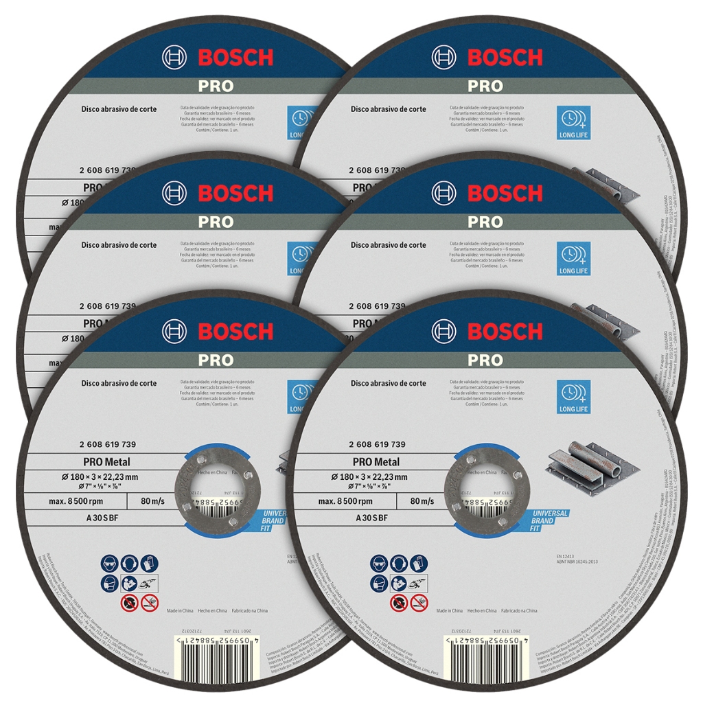 Discos de Corte 180mm p/ Metal Bosch Kit com 6 Standard 7" - Home & Living