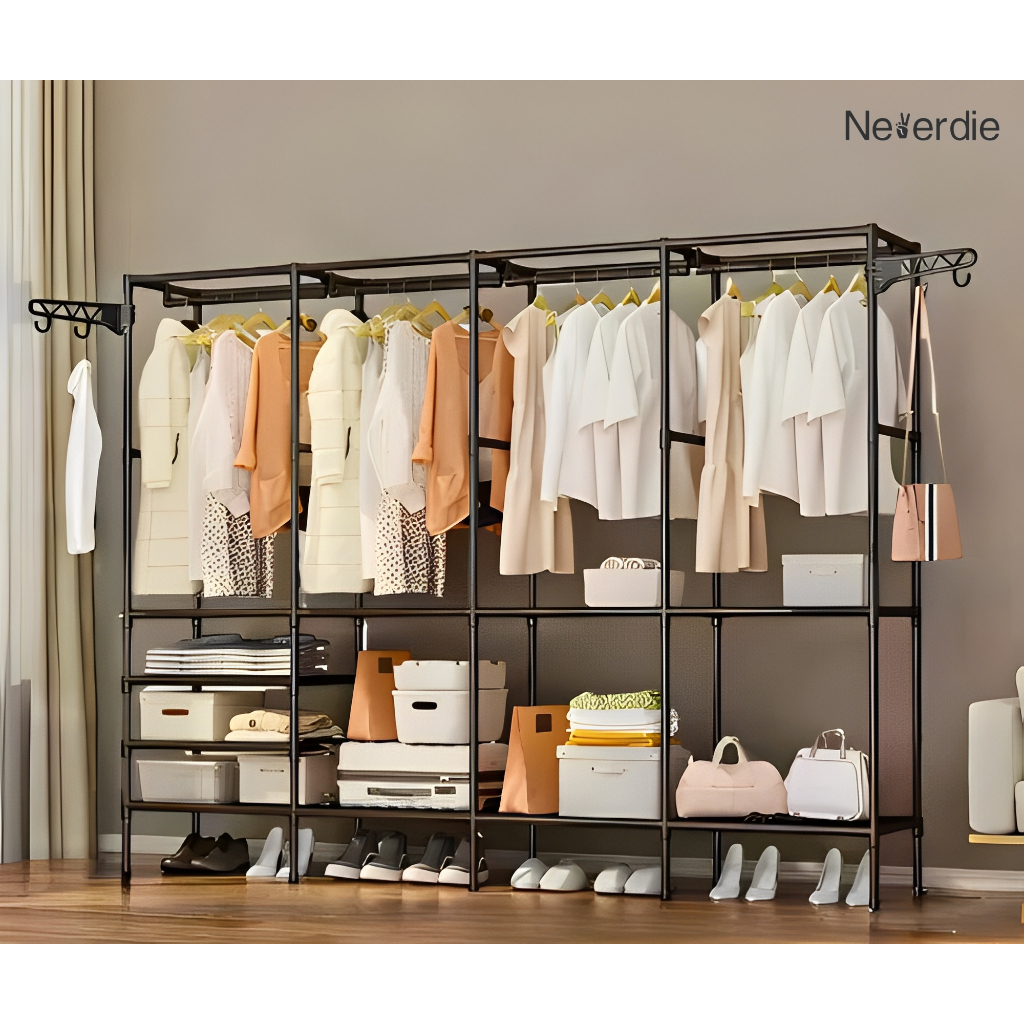 Roupeiro Guarda Roupa Portatil Cabideiro Arara Para Roupas Sapateira Organizador Multiuso Armário 4 Divisórias