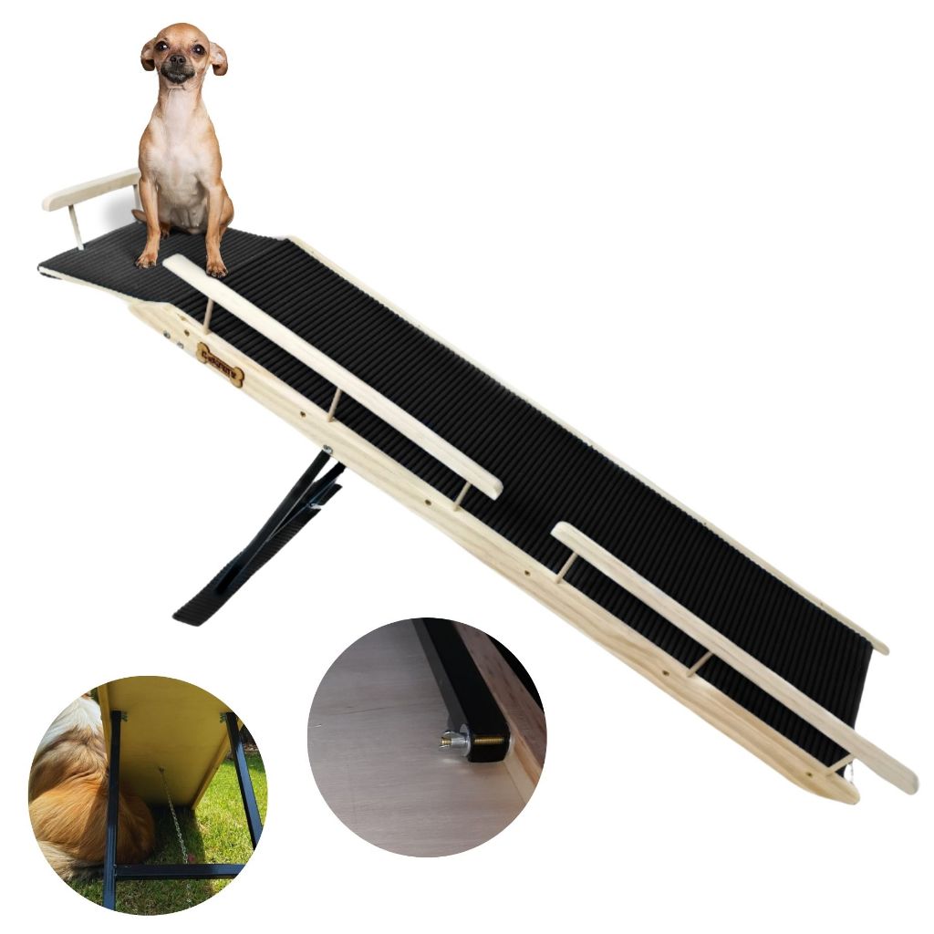 Rampa Escada Pet Até 15kg - 48 à 75 de altura com Antiderrapante - Para camas altas - Com Grades - Top Plus Elite 150 em Oferta na Shopee