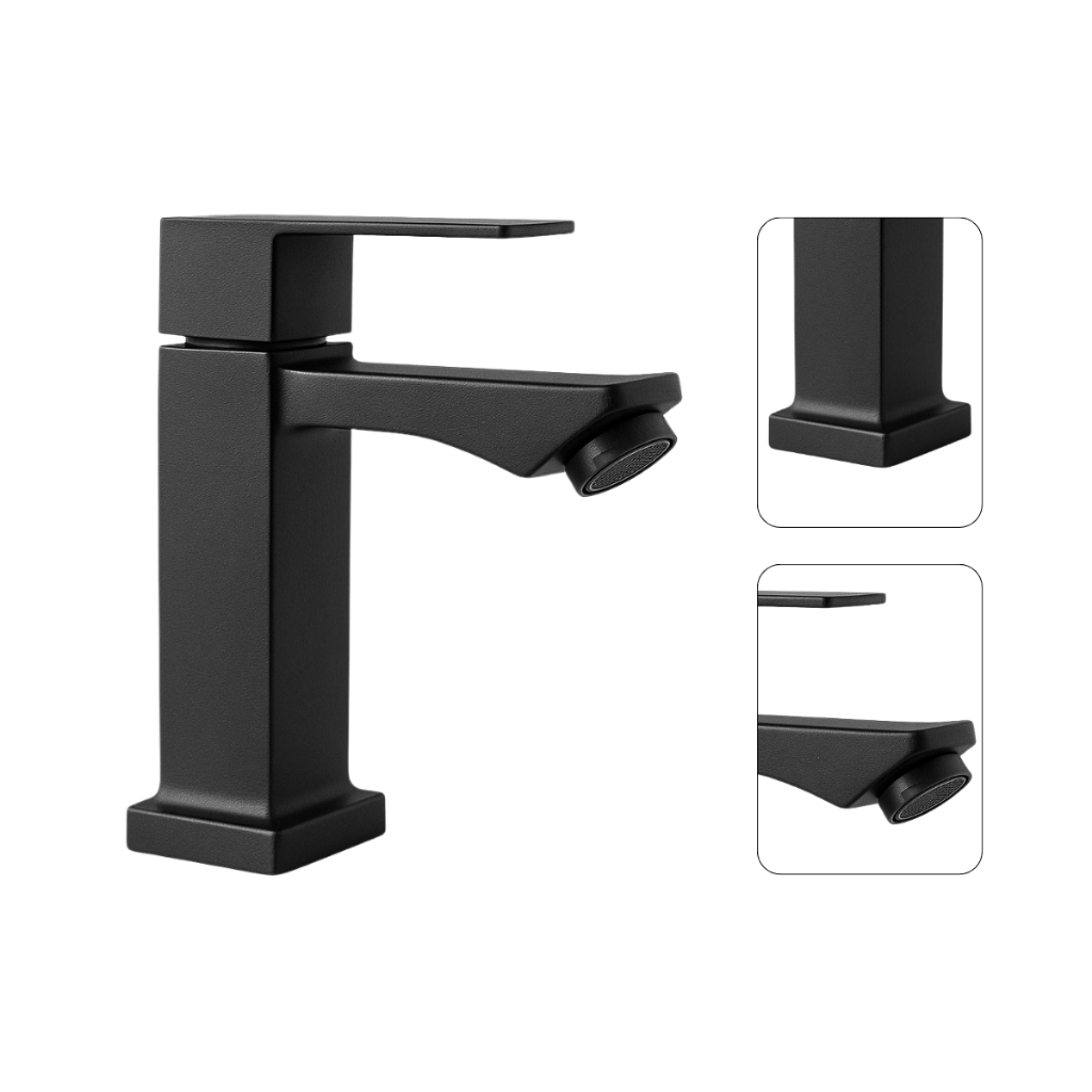 Torneira de Banheiro Metal Preto Fosco Quadrado Moderno Luxo Minimalista 1/4 Vol