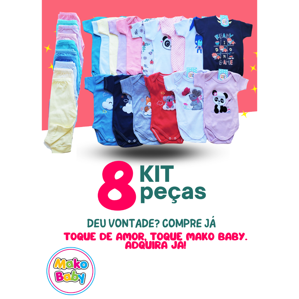 Kit 8 peças Enxoval Bebê Menino e Menina Body Calça Mijão Algodão Roupas de Bebê em Oferta na Shopee