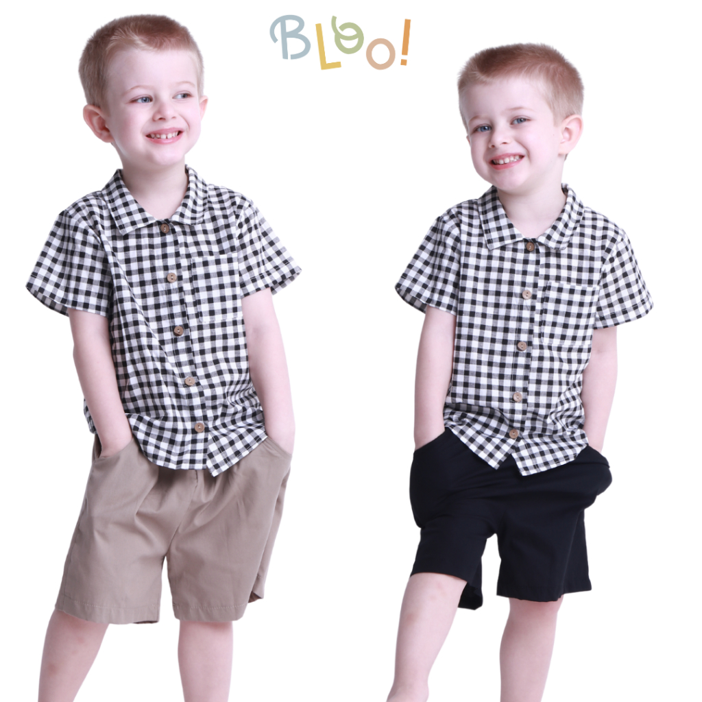 Conjunto Camisa Xadrez e Bermuda Para Meninos Mauricinho Confortável