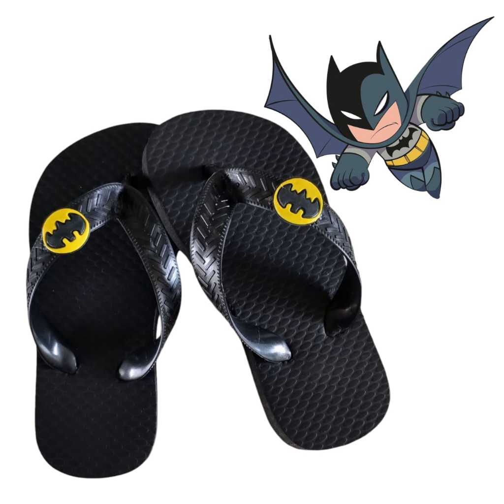 Chinelo Batman Preto Infantil Baby Desenho Menino Super Herói Sandália Juvenil Masculino Kids