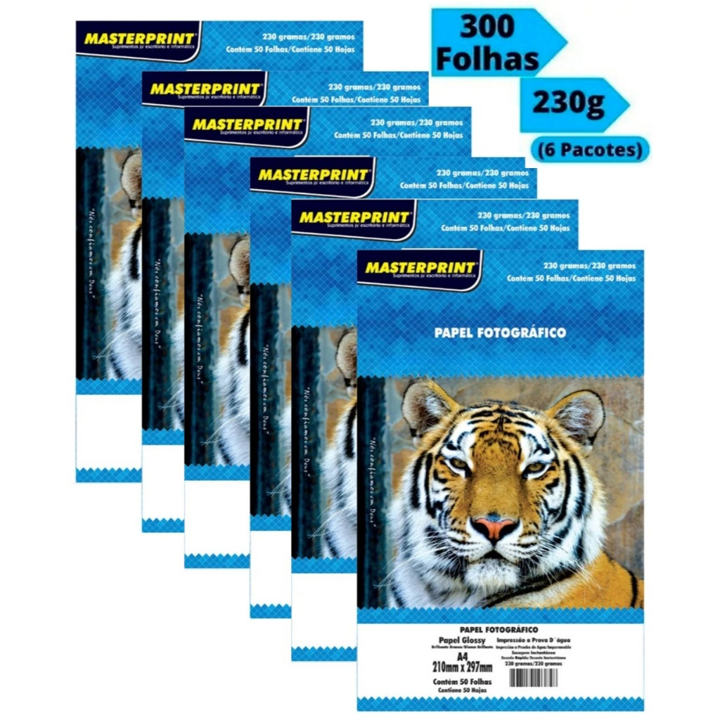 300 Folhas de papel fotográfico Masterprint 230g Glossy A4