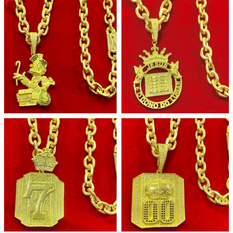Corrente Cordão CADEADO 8MM MAIS PINGENTES VARIADOS 100% em Moeda Antiga idêntico a ouro 18k