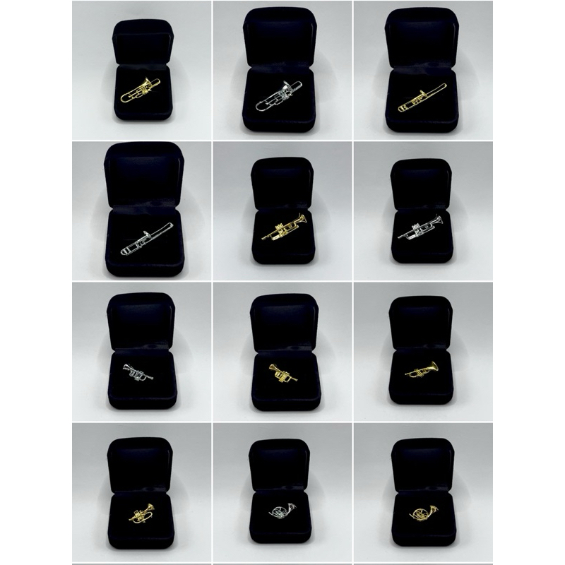 Kit Broche Pin com Caixinha Estilo Joia - Trombone Trompete Flugelhorn Trompa