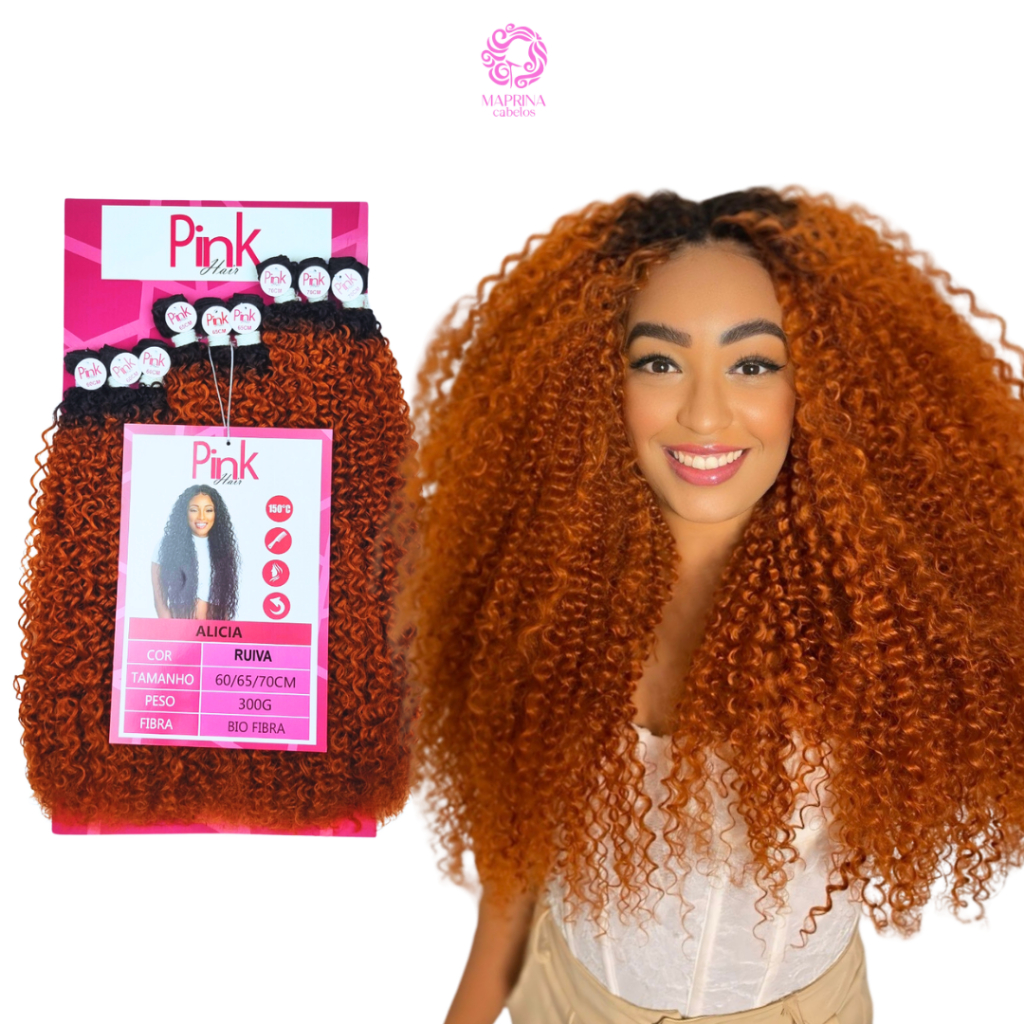 Cabelo Bio Fibra Alicia Cacheado - Pink Hair em Oferta na Shopee