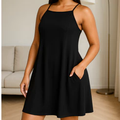 Vestido Básico de Alçinha COM BOLSO Para o Verão Vestido Curto Confortavel Plus Size Com Elasticidade Soltinho
