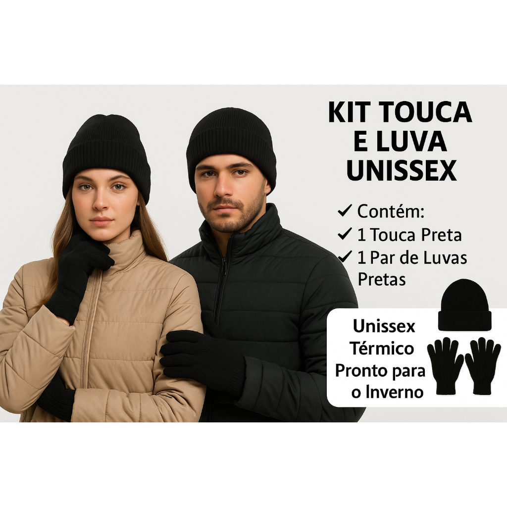 Kit Touca + Luva Unisex Adulto ForroToucas Frio Inverno Juvenil Tecido Mais Quentinho Contra Friagem
