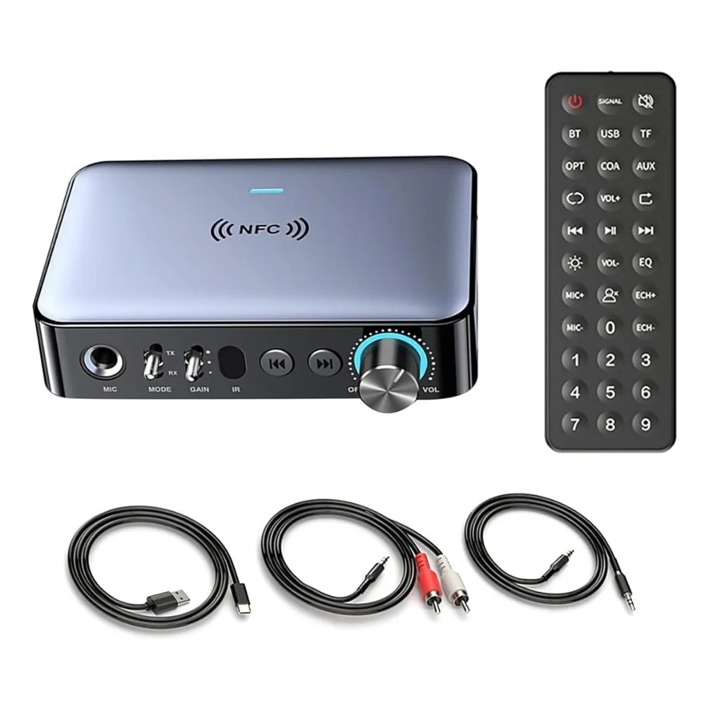 Transmissor Receptor Nfc Bluetooth 5.3 3.5mm Aux/rca/optico Com Volume