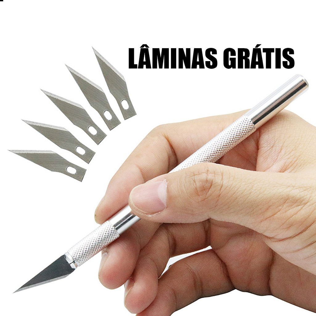 Estilete de Precisão Faca Artesanal de aço Inoxidável Tipo Bisturi + 5 Lâminas Extracartonagem encadernacao artesanato