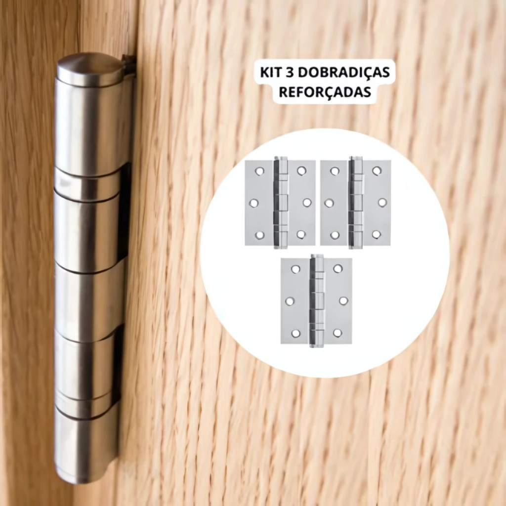Kit  Dobradiças Aço Inoxidável com Parafusos Reforçadas Porta Madeira 3UN 6UN 9UN 12UN HORIZON