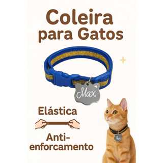 Coleira para Gatos - Elástica Anti-enforcamneto com Plaquinha de Identificação GRAVADA em Oferta na Shopee