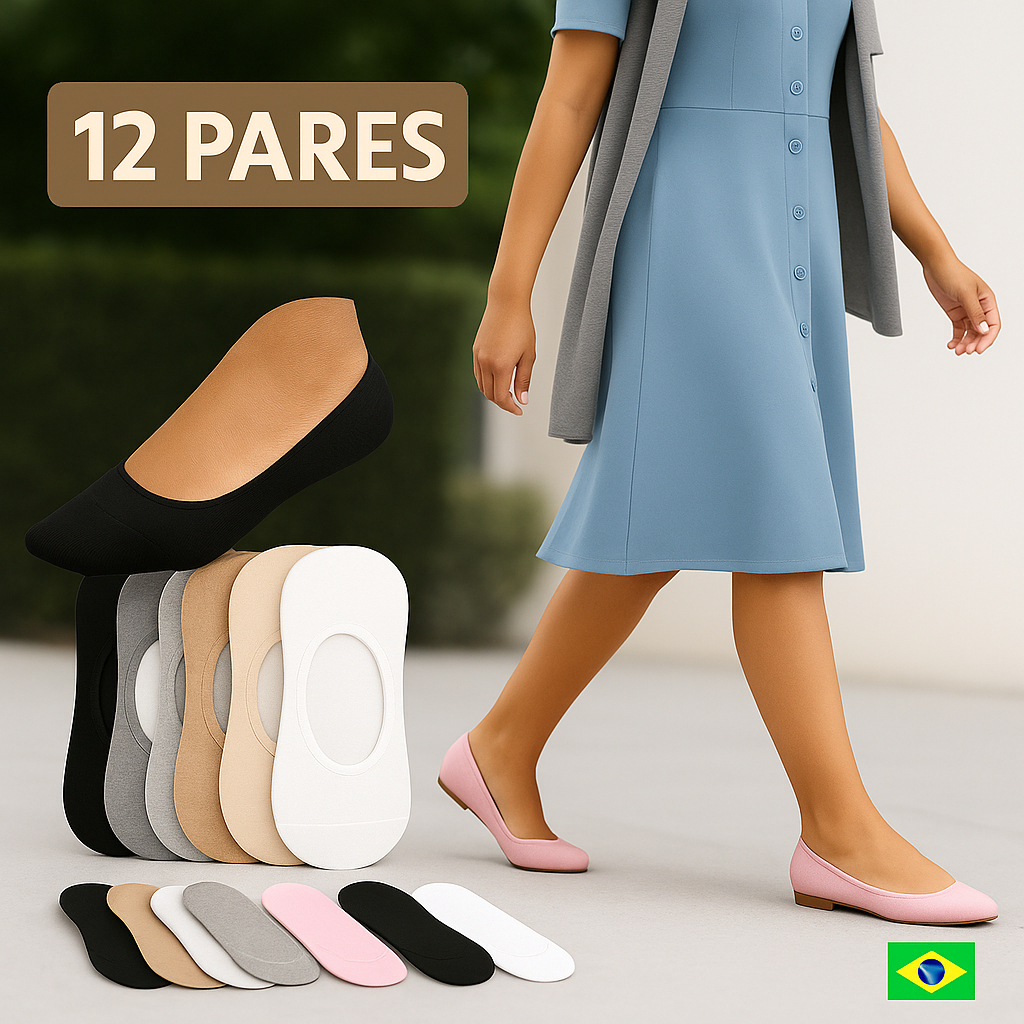 12 Pares Meia Fina Sapatilha Invisível Confortável e Discreta para Social Tenis Cor Nude Barato Atac